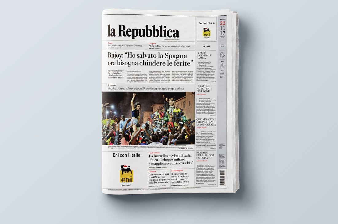 Front page of La Repubblica newspaper